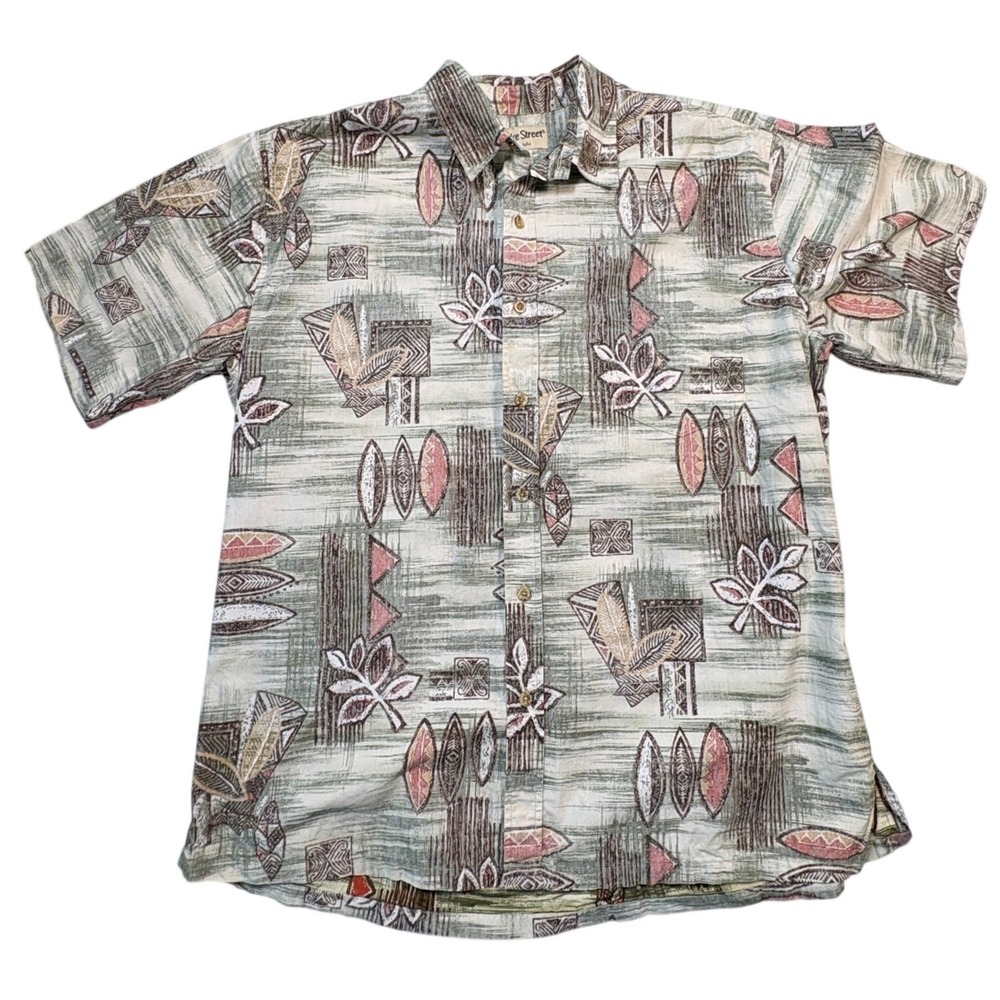 Cooke Street Honolulu Mens 2XL Aloha Green Abstract Tribal Cotton Button Up